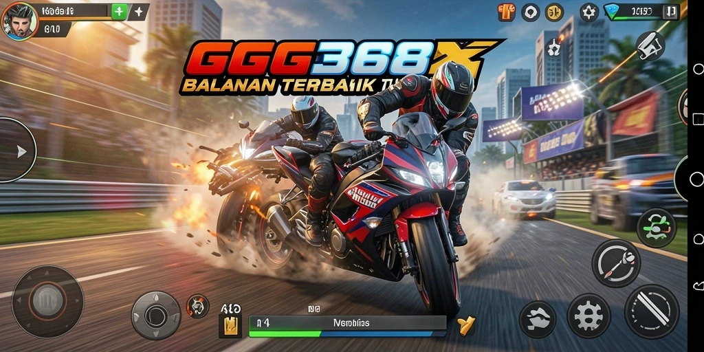 Tangkapan layar GG368 menampilkan aksi balapan motor yang mendebarkan.