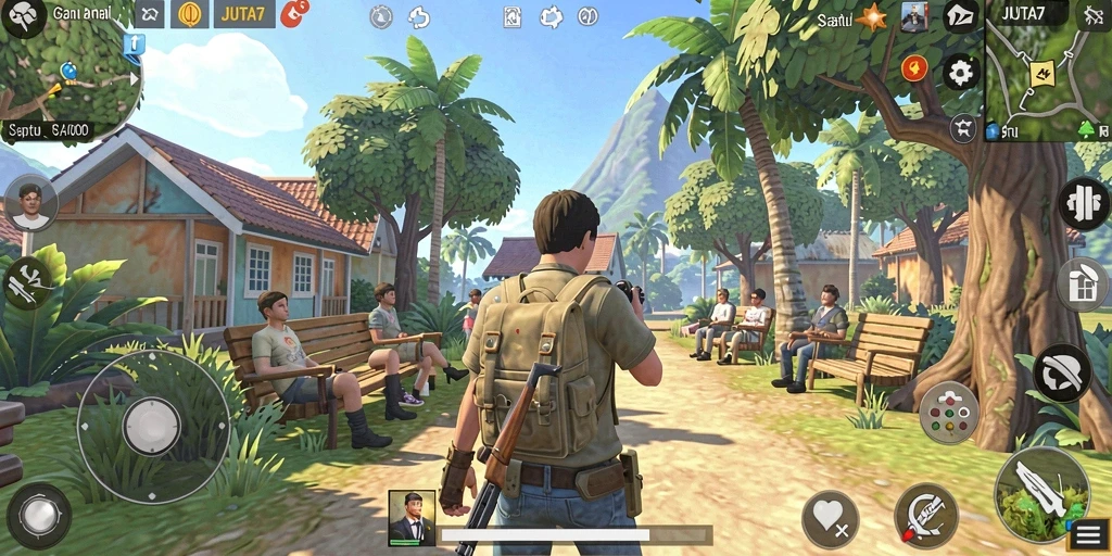 Tampilan gameplay seru JUTA7 yang penuh warna.