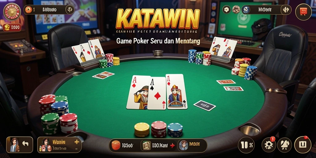 Tampilan gameplay seru di KATAWIN menampilkan aksi Poker yang mendebarkan.
