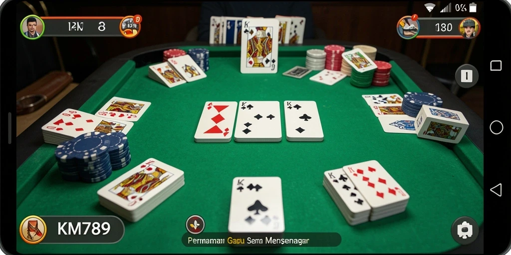 Screenshot game Gaple KM789, menampilkan antarmuka dan gameplay yang menarik.