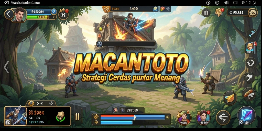 Tampilan gameplay seru dalam <strong>MACANTOTO</strong>, memperlihatkan pertarungan strategis yang mendebarkan.