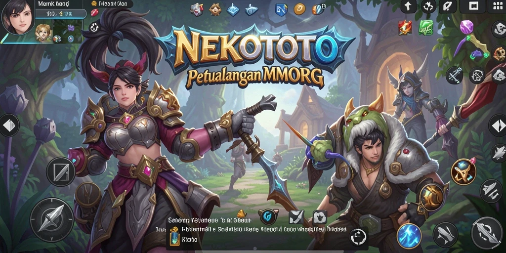Screenshot menunjukkan pertarungan epik dalam NEKOTOTO.