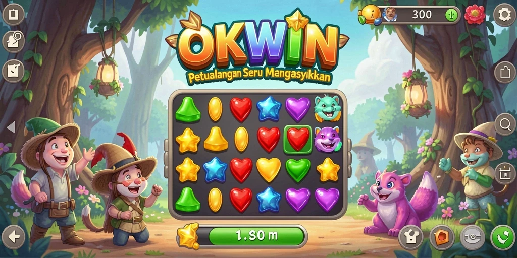 Screenshot gameplay OKWIN dengan tantangan Match-3 yang seru.