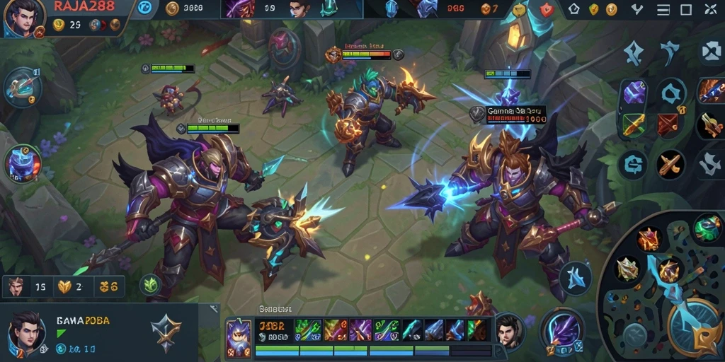 Tampilan gameplay seru RAJA288 saat pertempuran berlangsung.
