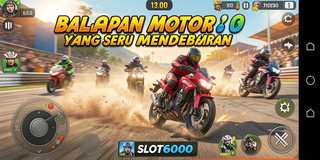 Gameplay SLOT6000 yang penuh aksi balapan motor.